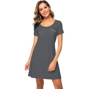 imageWiWi Viscose from Bamboo Nightgowns for Women Short Sleeve Sleep Shirt V Neck Nightgown Plus Size Sleepwear S4XBiron Grey