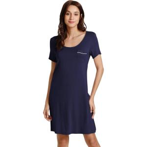 imageWiWi Viscose from Bamboo Nightgowns for Women Short Sleeve Sleep Shirt V Neck Nightgown Plus Size Sleepwear S4XBnavy