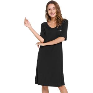 imageWiWi Viscose from Bamboo Nightgowns for Women Short Sleeve Sleep Shirt V Neck Nightgown Plus Size Sleepwear S4XCblack