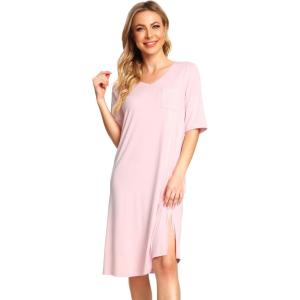 imageWiWi Viscose from Bamboo Nightgowns for Women Short Sleeve Sleep Shirt V Neck Nightgown Plus Size Sleepwear S4XCpink