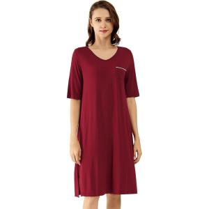 imageWiWi Viscose from Bamboo Nightgowns for Women Short Sleeve Sleep Shirt V Neck Nightgown Plus Size Sleepwear S4XCwine
