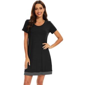 imageWiWi Viscose from Bamboo Nightgowns for Women Short Sleeve Sleep Shirt V Neck Nightgown Plus Size Sleepwear S4XDblack
