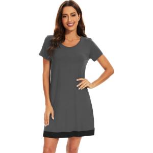 imageWiWi Viscose from Bamboo Nightgowns for Women Short Sleeve Sleep Shirt V Neck Nightgown Plus Size Sleepwear S4XDcharcoal