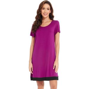 imageWiWi Viscose from Bamboo Nightgowns for Women Short Sleeve Sleep Shirt V Neck Nightgown Plus Size Sleepwear S4XDdark Reddish Purple
