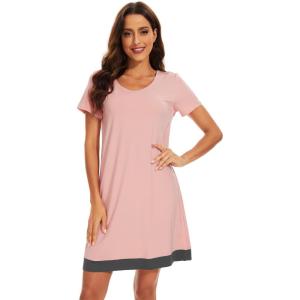 imageWiWi Viscose from Bamboo Nightgowns for Women Short Sleeve Sleep Shirt V Neck Nightgown Plus Size Sleepwear S4XDpeach Pink