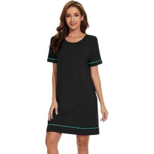 imageWiWi Viscose from Bamboo Nightgowns for Women Short Sleeve Sleep Shirt V Neck Nightgown Plus Size Sleepwear S4XEblack