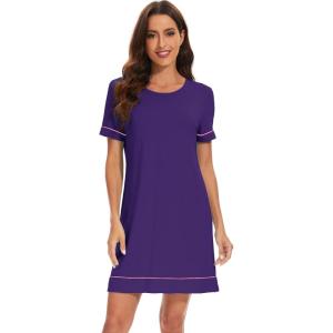 imageWiWi Viscose from Bamboo Nightgowns for Women Short Sleeve Sleep Shirt V Neck Nightgown Plus Size Sleepwear S4XEdark Purple