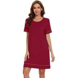 imageWiWi Viscose from Bamboo Nightgowns for Women Short Sleeve Sleep Shirt V Neck Nightgown Plus Size Sleepwear S4XEwine Red