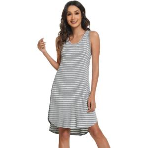 imageWiWi Viscose from Bamboo Nightgowns for Women Soft Sleeveless Tank Sleep Shirts Plus Size Sleepwear Night Dress S4XAgrey White Stripe