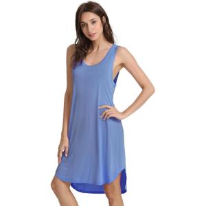 imageWiWi Viscose from Bamboo Nightgowns for Women Soft Sleeveless Tank Sleep Shirts Plus Size Sleepwear Night Dress S4XAsky Blue
