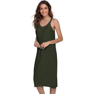 imageWiWi Viscose from Bamboo Nightgowns for Women Soft Sleeveless Tank Sleep Shirts Plus Size Sleepwear Night Dress S4XEarmy Green