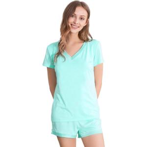 imageWiWi Viscose from Bamboo Pajamas Set for Women Soft Short Sleeve with Shorts Summer Plus Size Pjs Sets Sleepwear S4XAaqua