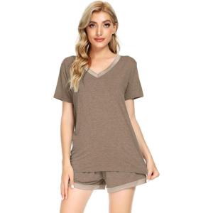 imageWiWi Viscose from Bamboo Pajamas Set for Women Soft Short Sleeve with Shorts Summer Plus Size Pjs Sets Sleepwear S4XAcamel