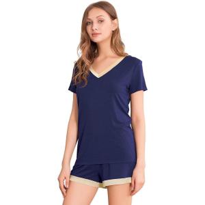 imageWiWi Viscose from Bamboo Pajamas Set for Women Soft Short Sleeve with Shorts Summer Plus Size Pjs Sets Sleepwear S4XAnavy