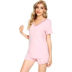 imageWiWi Viscose from Bamboo Pajamas Set for Women Soft Short Sleeve with Shorts Summer Plus Size Pjs Sets Sleepwear S4XApink
