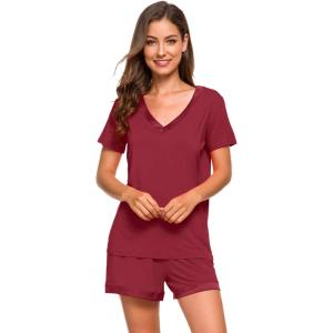 imageWiWi Viscose from Bamboo Pajamas Set for Women Soft Short Sleeve with Shorts Summer Plus Size Pjs Sets Sleepwear S4XAwine