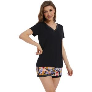 imageWiWi Viscose from Bamboo Pajamas Set for Women Soft Short Sleeve with Shorts Summer Plus Size Pjs Sets Sleepwear S4XBblackcolorful Floral