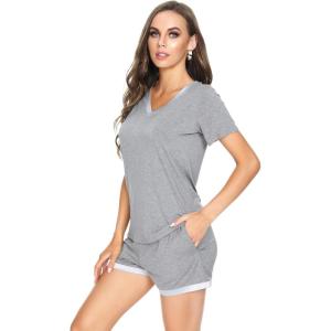 imageWiWi Viscose from Bamboo Pajamas Set for Women Soft Short Sleeve with Shorts Summer Plus Size Pjs Sets Sleepwear S4XBheather Grey