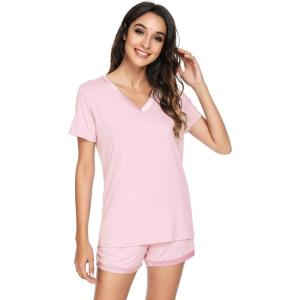 imageWiWi Viscose from Bamboo Pajamas Set for Women Soft Short Sleeve with Shorts Summer Plus Size Pjs Sets Sleepwear S4XBpink
