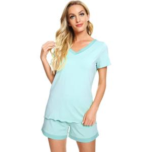 imageWiWi Viscose from Bamboo Pajamas Set for Women Soft Short Sleeve with Shorts Summer Plus Size Pjs Sets Sleepwear S4XCaqua