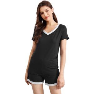 imageWiWi Viscose from Bamboo Pajamas Set for Women Soft Short Sleeve with Shorts Summer Plus Size Pjs Sets Sleepwear S4XCblack