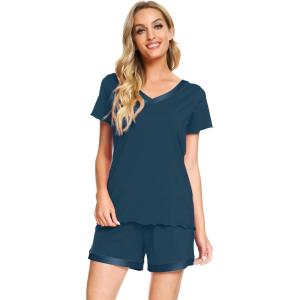 imageWiWi Viscose from Bamboo Pajamas Set for Women Soft Short Sleeve with Shorts Summer Plus Size Pjs Sets Sleepwear S4XCink Blue