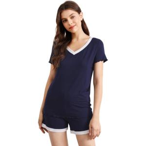imageWiWi Viscose from Bamboo Pajamas Set for Women Soft Short Sleeve with Shorts Summer Plus Size Pjs Sets Sleepwear S4XCnavy
