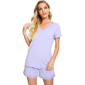 imageWiWi Viscose from Bamboo Pajamas Set for Women Soft Short Sleeve with Shorts Summer Plus Size Pjs Sets Sleepwear S4XCtaro Purple
