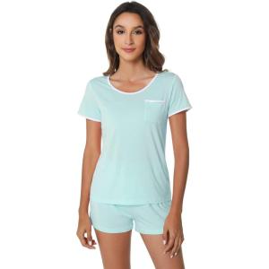 imageWiWi Viscose from Bamboo Pajamas Set for Women Soft Short Sleeve with Shorts Summer Plus Size Pjs Sets Sleepwear S4XDaqua
