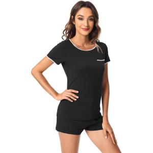 imageWiWi Viscose from Bamboo Pajamas Set for Women Soft Short Sleeve with Shorts Summer Plus Size Pjs Sets Sleepwear S4XDblack