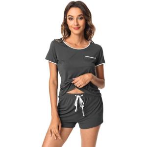 imageWiWi Viscose from Bamboo Pajamas Set for Women Soft Short Sleeve with Shorts Summer Plus Size Pjs Sets Sleepwear S4XDcharcoal