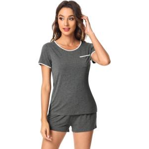 imageWiWi Viscose from Bamboo Pajamas Set for Women Soft Short Sleeve with Shorts Summer Plus Size Pjs Sets Sleepwear S4XDdark Heather Grey
