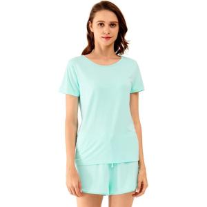 imageWiWi Viscose from Bamboo Pajamas Set for Women Soft Short Sleeve with Shorts Summer Plus Size Pjs Sets Sleepwear S4XEaqua