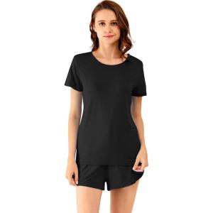 imageWiWi Viscose from Bamboo Pajamas Set for Women Soft Short Sleeve with Shorts Summer Plus Size Pjs Sets Sleepwear S4XEblack