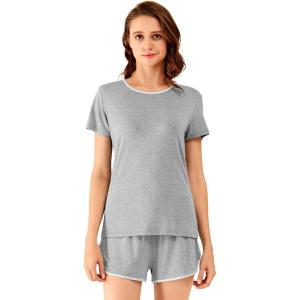 imageWiWi Viscose from Bamboo Pajamas Set for Women Soft Short Sleeve with Shorts Summer Plus Size Pjs Sets Sleepwear S4XEheather Grey