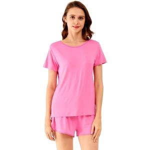 imageWiWi Viscose from Bamboo Pajamas Set for Women Soft Short Sleeve with Shorts Summer Plus Size Pjs Sets Sleepwear S4XEraspberry Pink
