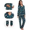 imageWiWi Bamboo Viscose Pajamas Set for Women Soft Button Down Sleepwear Pj Lightweight Lounge Sets Loungewear SXXLAchristmas Elk on Green