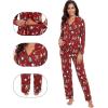 imageWiWi Bamboo Viscose Pajamas Set for Women Soft Button Down Sleepwear Pj Lightweight Lounge Sets Loungewear SXXLAchristmas Elk on Red