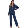 imageWiWi Bamboo Viscose Pajamas Set for Women Soft Button Down Sleepwear Pj Lightweight Lounge Sets Loungewear SXXLAdark Blue