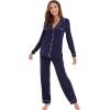imageWiWi Bamboo Viscose Pajamas Set for Women Soft Button Down Sleepwear Pj Lightweight Lounge Sets Loungewear SXXLAnavyWhite
