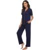 imageWiWi Bamboo Viscose Pajamas Set for Women Soft Button Down Sleepwear Pj Lightweight Lounge Sets Loungewear SXXLBnavy