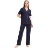 imageWiWi Bamboo Viscose Pajamas Set for Women Soft Button Down Sleepwear Pj Lightweight Lounge Sets Loungewear SXXLBnavyWhite Dots