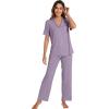 imageWiWi Bamboo Viscose Pajamas Set for Women Soft Button Down Sleepwear Pj Lightweight Lounge Sets Loungewear SXXLBviolet