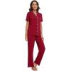 imageWiWi Bamboo Viscose Pajamas Set for Women Soft Button Down Sleepwear Pj Lightweight Lounge Sets Loungewear SXXLBwine Red