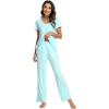 imageWiWi Viscose from Bamboo Pajama Sets for Women Soft Pjs Loungewear Short Sleeve Top with Pants Sleepwear Pajamas SXXLAaqua
