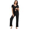 imageWiWi Viscose from Bamboo Pajama Sets for Women Soft Pjs Loungewear Short Sleeve Top with Pants Sleepwear Pajamas SXXLAblack