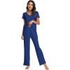 imageWiWi Viscose from Bamboo Pajama Sets for Women Soft Pjs Loungewear Short Sleeve Top with Pants Sleepwear Pajamas SXXLAblue Depth