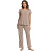imageWiWi Viscose from Bamboo Pajama Sets for Women Soft Pjs Loungewear Short Sleeve Top with Pants Sleepwear Pajamas SXXLAcamel