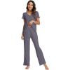 imageWiWi Viscose from Bamboo Pajama Sets for Women Soft Pjs Loungewear Short Sleeve Top with Pants Sleepwear Pajamas SXXLAdark Grey