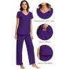 imageWiWi Viscose from Bamboo Pajama Sets for Women Soft Pjs Loungewear Short Sleeve Top with Pants Sleepwear Pajamas SXXLAdark Purple
